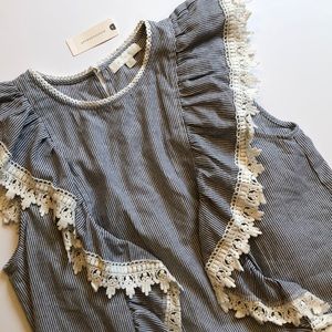 NWT Anthro Eri+Ali stripe/ruffle XL top 💜